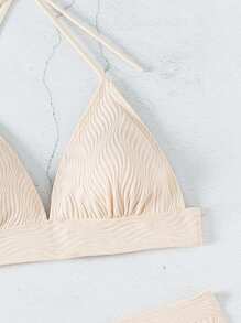 SHEIN Swim Conjunto De Bikini Con Top Halter Y Parte Inferior De Triángulo De Color Liso - Beis - Ver 6