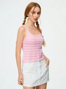 SHEIN Qutie Top De Punto Ligero Y Dulce Con Textura De Corazón Para Mujer - Rosa - Ver 3