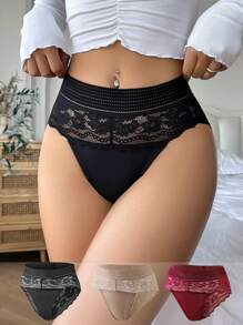 Women's Fantasy-Elegant Contrast Lace Brief Panties, 3pcs/Pack Lingerie