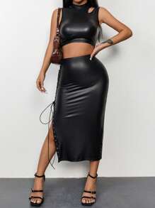 Zolique Falda Cruzada Con Abertura Lateral Con Lazo Para Mujeres - Negro - Ver 1