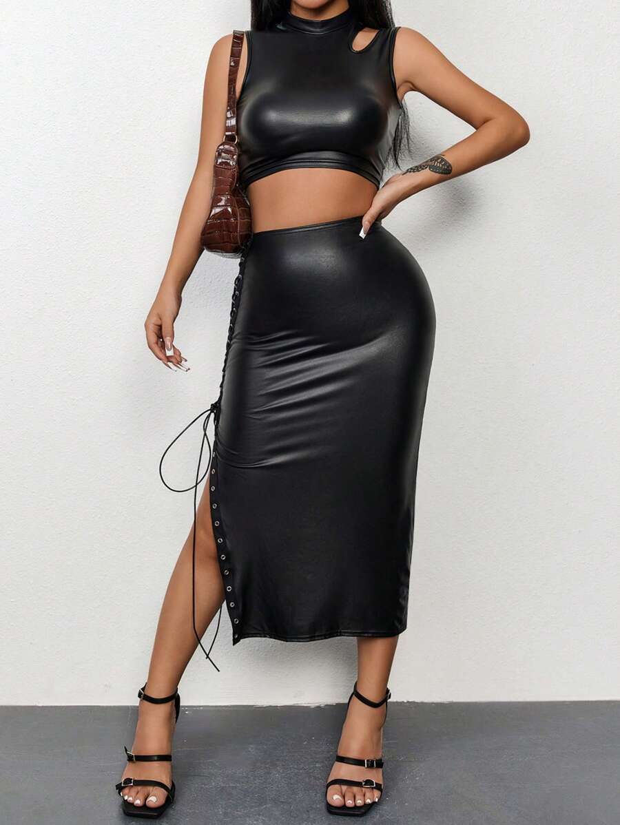 Zolique Falda Cruzada Con Abertura Lateral Con Lazo Para Mujeres - Negro - Ver 1