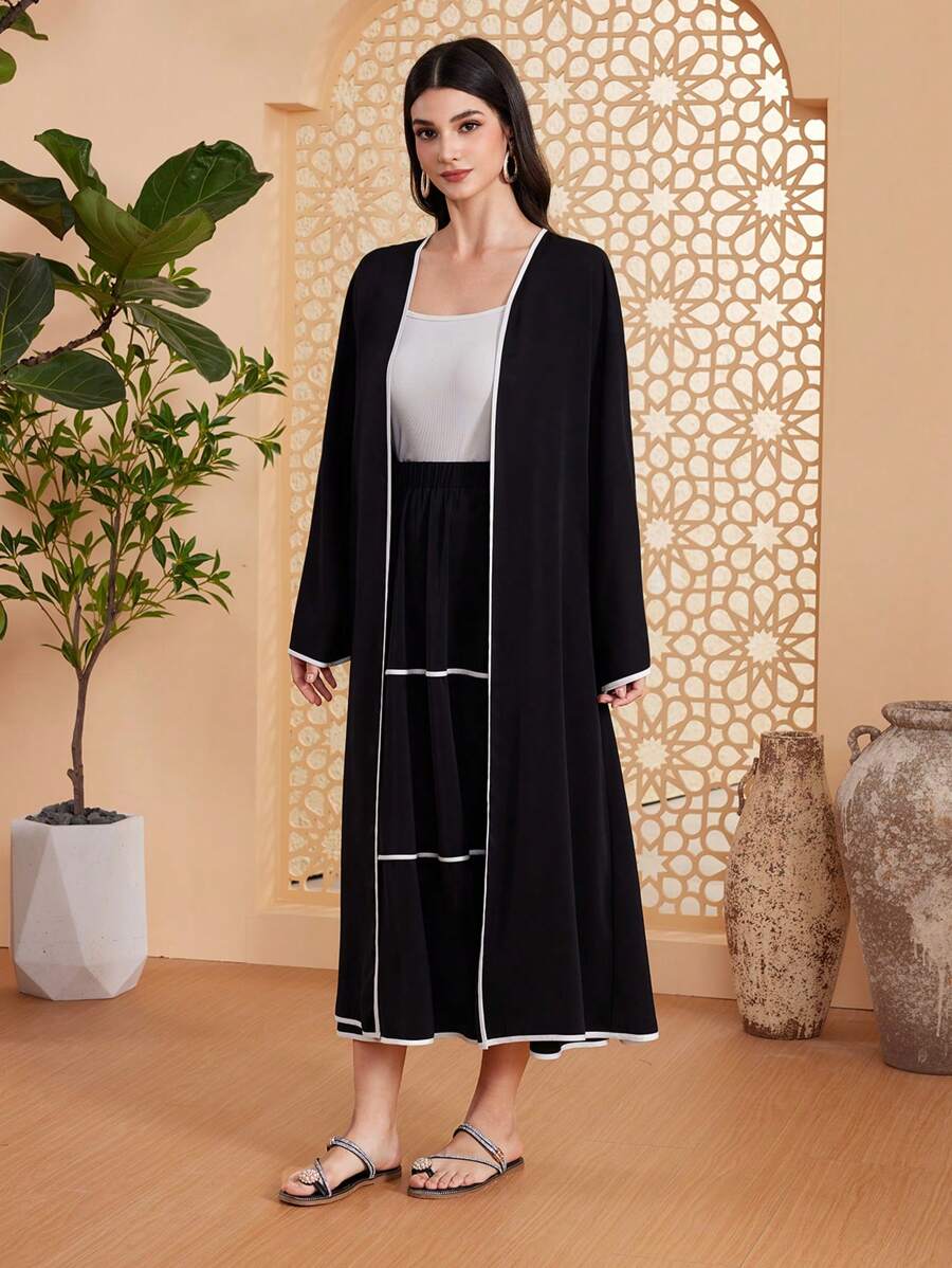 Seusyu Women Two-piece Outfits Berikat Contrast Binding Plain Casual Anggun - Hitam - View 1