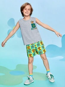 SCOOBY-DOO X SHEIN 少年男孩卡通圖形背心和短褲套裝 - 彩色 - 查看 6