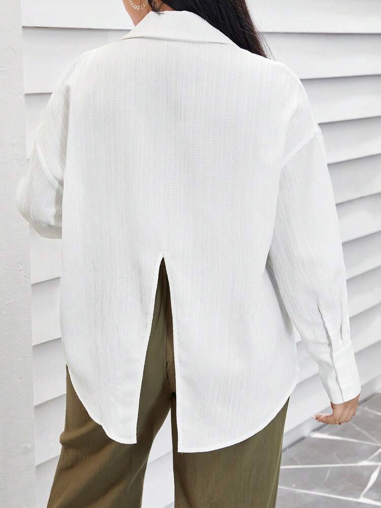 Solid Color Plus Size Long Sleeve Shirt