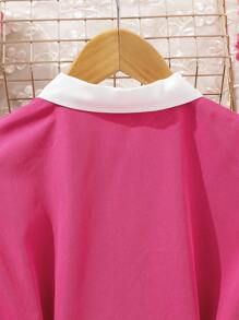 SHEIN Tween meisje Kleurblok Geweven Casual Geplooide Pof mouw Jurken