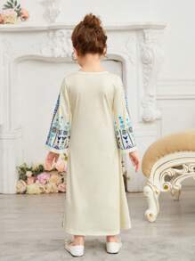 SHEIN Robe Longue De Style Bohème Pour Les Jeunes Filles Avec Détails D'impression Géométrique