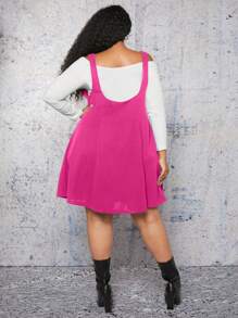SHEIN CURVE+ Plus Size Women's Solid Color Suspender Dress - Hot Pink - View 2
