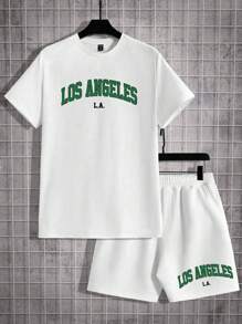 Manfinity Sporsity White Knitted Men's Short Sleeve T-Shirt And Shorts Set