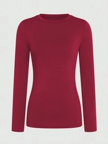 INAWLY Camiseta De Manga Larga Con Cuello Redondo De Color Sólido Para Mujer