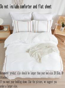 白色波西米亚风格农舍三件套被套，饰有迷你绒球，柔软超细纤维轻薄被套，材质轻薄，男女皆宜，包含 1 个被套和 2 个枕套，不含被芯。 - 白色 - 查看 7