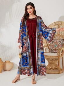 Al Najma 1 Unidad Kaftán De Mujer De Impresión Completa Con Mangas Acampanadas - Multicolor - Ver 3