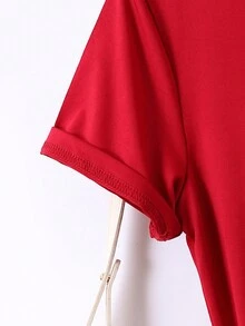 SHEIN Cô gái Tween Lá thư & Hoa In Ngắn tay Áo thun - Màu Đỏ Sâu - Xem 4
