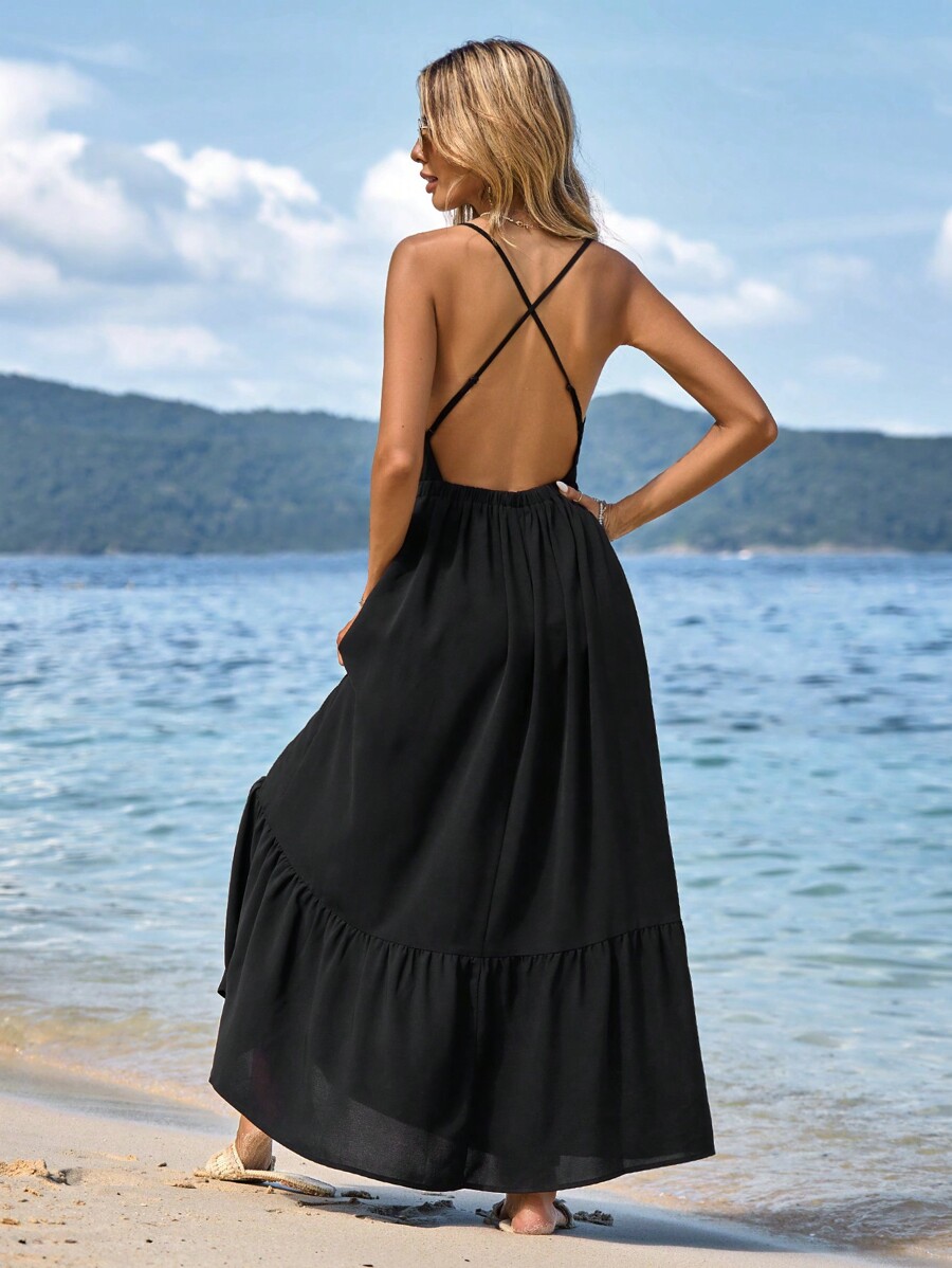 SHEIN VCAY Summer Beach Women Vacation Cross Backless Spaghetti Strap