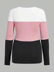 SHEIN Camiseta De Punto Acanalado Con Bloques De Color Para Maternidad - Multicolor - Ver 10