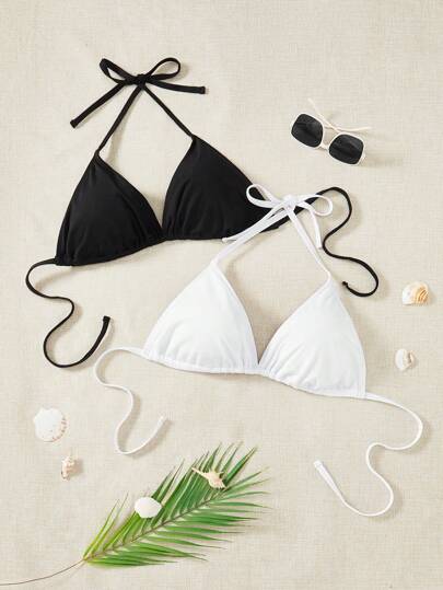 Swim Vcay 大尺寸女性三角頸吊比基尼上衣2件套裝,海灘裝泳裝夏日款