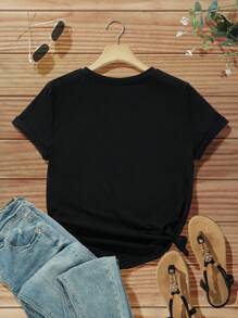 EMERY ROSE 休閒蝴蝶圖案寬鬆短袖圓領t恤,適合夏季穿著 - 黑色 - 查看 2