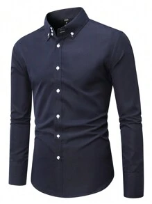 Camisa De Manga Larga De Color Sólido Para Hombre - azul real - Ver 1