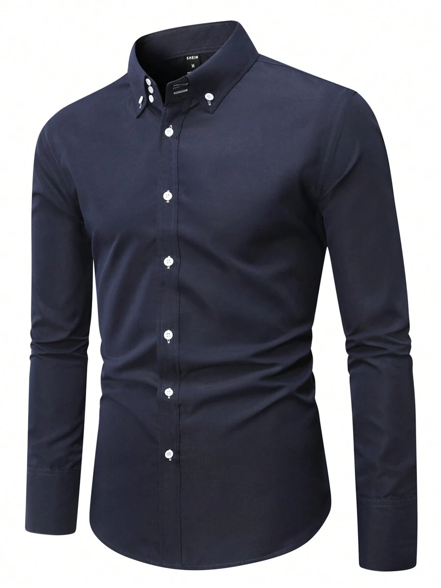 Camisa De Manga Larga De Color Sólido Para Hombre - azul real - Ver 1