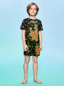 SCOOBY-DOO X SHEIN Tween Boy Cartoon Graphic PJ Set - Multicolor - View 3