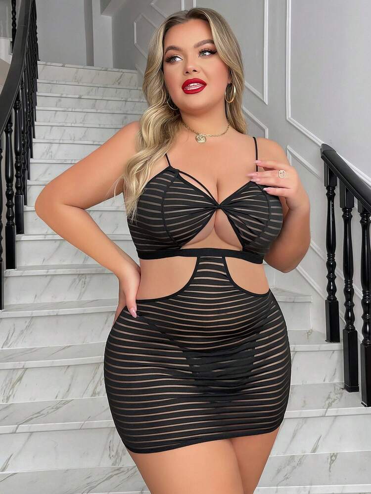 Plus Size Women's Hollow Out Sexy Lingerie Dress + Thong