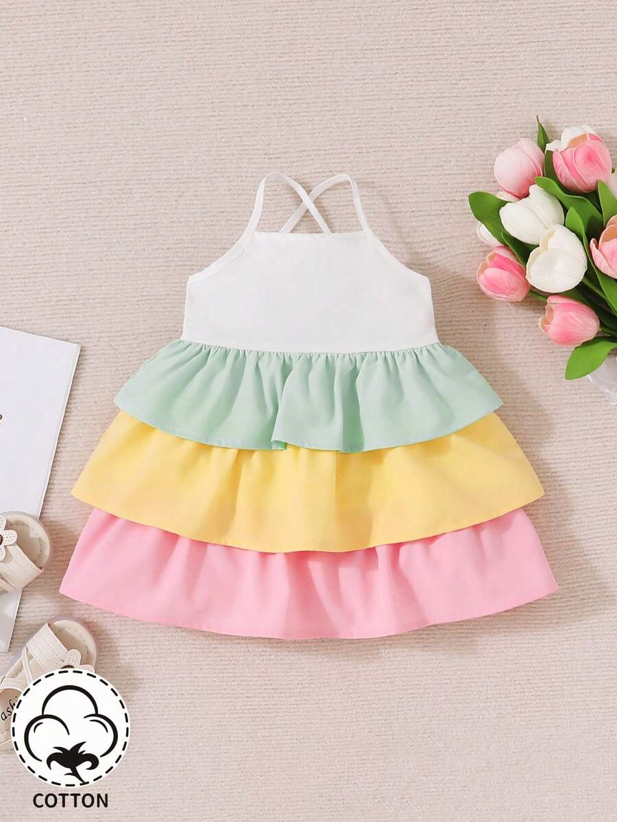 Baby Girl Spring Summer Casual Three-Color Dress Patchwork Cute All-Match Sleeveless Dress - Multicolor - View 1