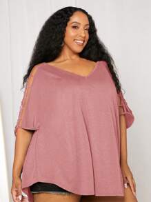 SHEIN CURVE+ Kích thước lớn Của phụ nữ Lỏng lẻo phù hợp Xu hướng: Cắt giảm Nửa tay Áo thun - Bụi hồng - Xem 7