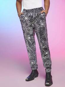 FeverCity Men's Shiny Straight-Leg Suit Trousers With Slanted Pockets - Silver - View 1