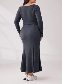 Mulvari Plus Size Women'S Square Neck Mermaid Dress - Blue - View 3