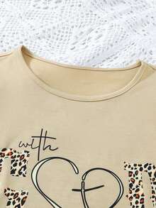 Cô gái Tween Tim & In thư Áo thun - Màu Khaki - Xem 4