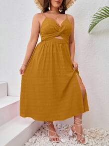 SHEIN VCAY Plus Size Twisted Detail High Side Slit Cami Dress