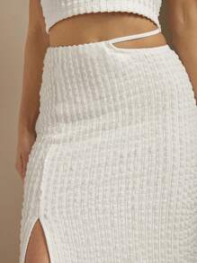 SHEIN BAE White Textured Material Asymmetrical Hollow Out High Slit Skirt - White - View 7