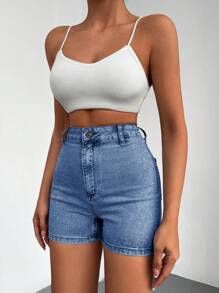 EURMUSE High Waist Denim Shorts - Blue - View 6