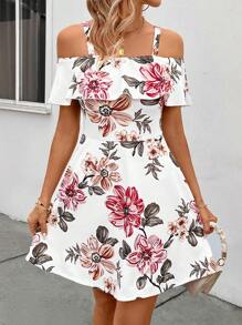 SHEIN Clasi Của phụ nữ In hoa Vai rỗng Đầm - Bụi hồng - Xem 3