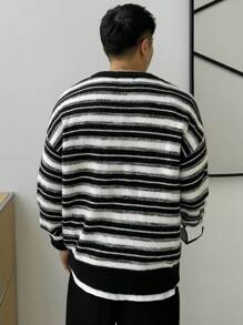 DAZY Men's Striped Drop Shoulder Sleeve Sweater Fall,Winter - Multicolor - View 2