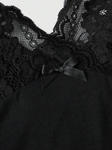 ROMWE PUNK Plus Size Solid Color Contrast Lace Cami Top, School, Summer