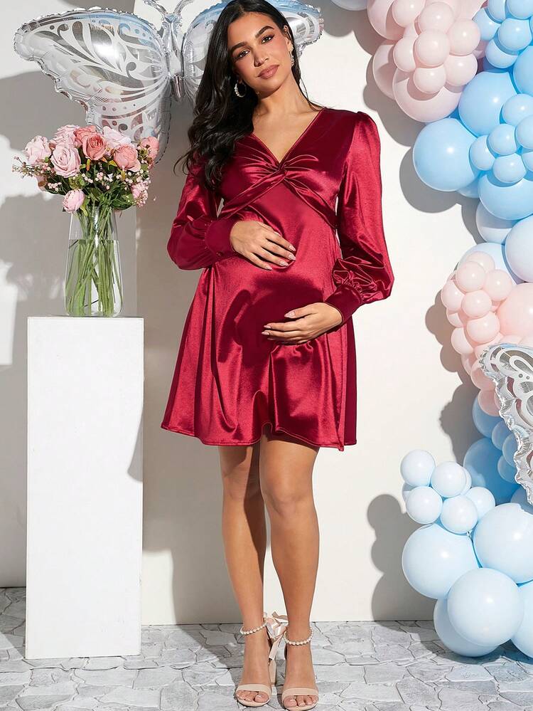 Maternity Twisted Front Long Sleeve Bodycon Dress