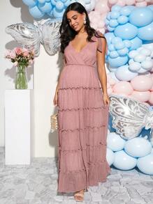 Loomaby Váy dài thanh lịch cho bà bầu dự tiệc chào đón em bé - Bụi hồng - Xem 4