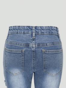 Cô gái Tween Rửa nhẹ Xanh Frayed Hem Co giãn Denim Quần ống loe - Rửa nhẹ - Xem 7