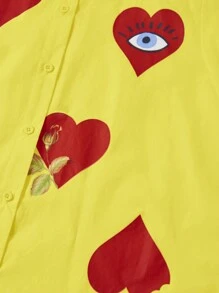 SHEINNeu 女性心形印花燈籠袖上衣 - 黃色 - 查看 6