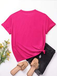 SHEIN Camiseta de mujer de manga corta con estampado de retrato, camisetas gráficas para mujer