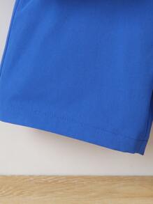 SHEIN 青少年男孩字母印花棒球夾克和短褲套裝 - 水鴨藍 - 查看 3