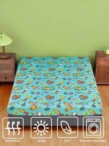 SCOOBY-DOO X SHEIN 1pc Green Cute Printed Fitted Sheet, Soft Material, Breathable And Warm, Suitable For Children's Single Bed/Double Bed/King Bed/King Bed - Green - View 6