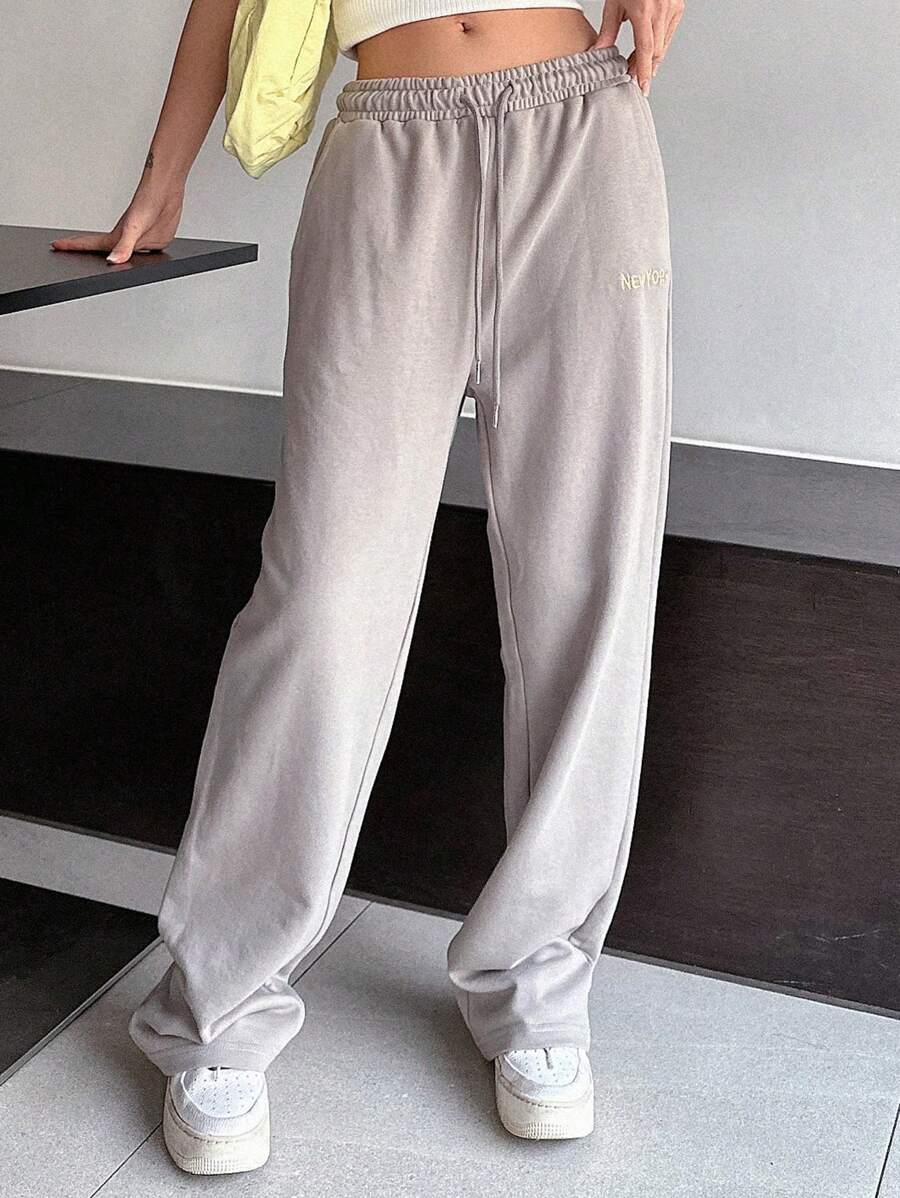 DAZY 女士束口直筒運動褲 - 淺灰色 - 查看 1