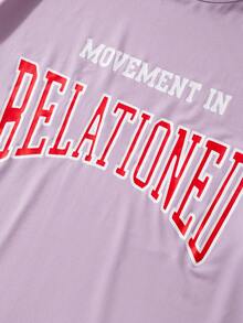 Manfinity Homme 男士字母印花垂肩短袖t恤 - 紫色 - 查看 4