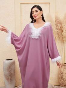 Al Najma Women's Batwing Sleeve Dress With Patchwork Kaftan Jalabiya Dress