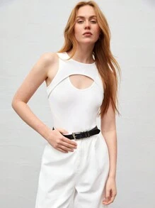 BizChic 女式無袖鏤空前部連身衣 - 白色 - 查看 1