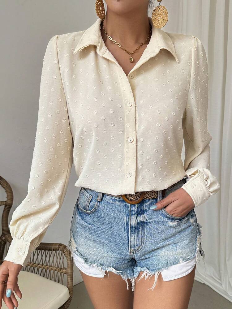 Women's Puff Sleeve Turn-Down Collar Shirt Fall Cloth For Women