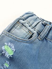 男童可愛淺藍色牛仔短褲,適用於戶外活動 - 中等水洗藍 - 查看 5