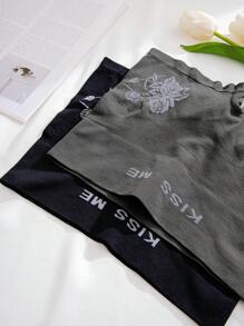 Boxer Con Estampado De Letras Y Flores Para Mujer (conjunto De 5 Piezas) - Multicolor - Ver 7