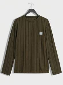 SHEIN Cottnline Long Sleeve T-Shirt With A Label - Army Green - View 1